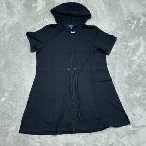 D&Co Beach Hooded Black Zip-Up hoodie W/ Tassels Size Large Petite a1553